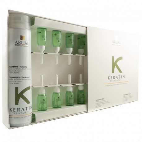 Arual Keratin Treament rinkinys, šampūnas 250 ml. + 8 ampulės 10 ml